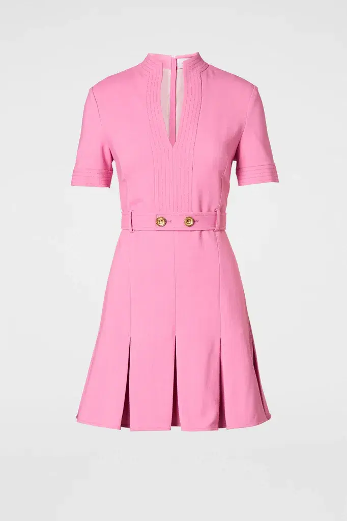 Scanlan Theodore Tailored Pleat Mini Dress Pink Size 10 for rent on The Volte - main image