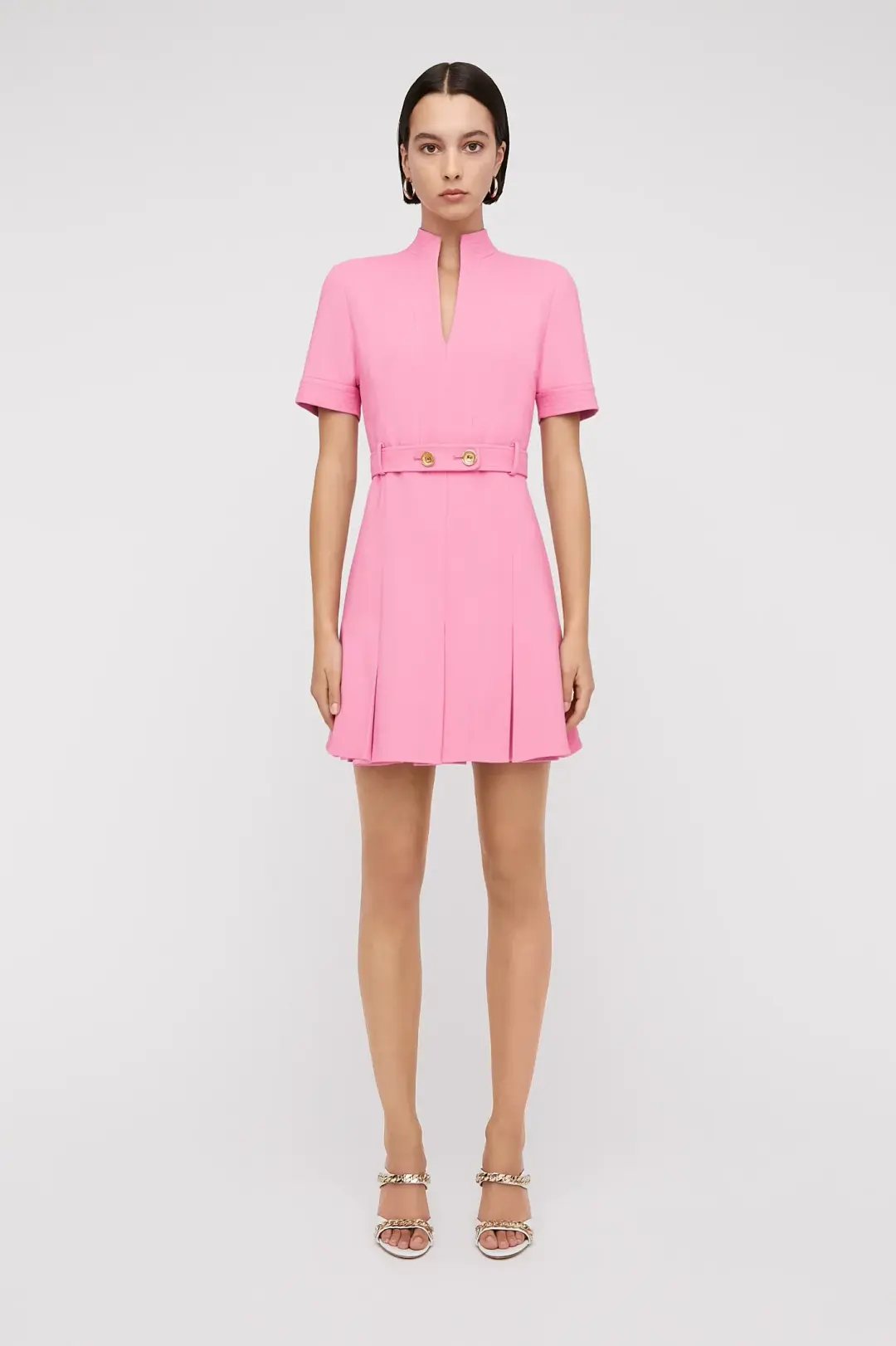 Scanlan Theodore Tailored Pleat Mini Dress Pink Size 10 for rent on The Volte - main image