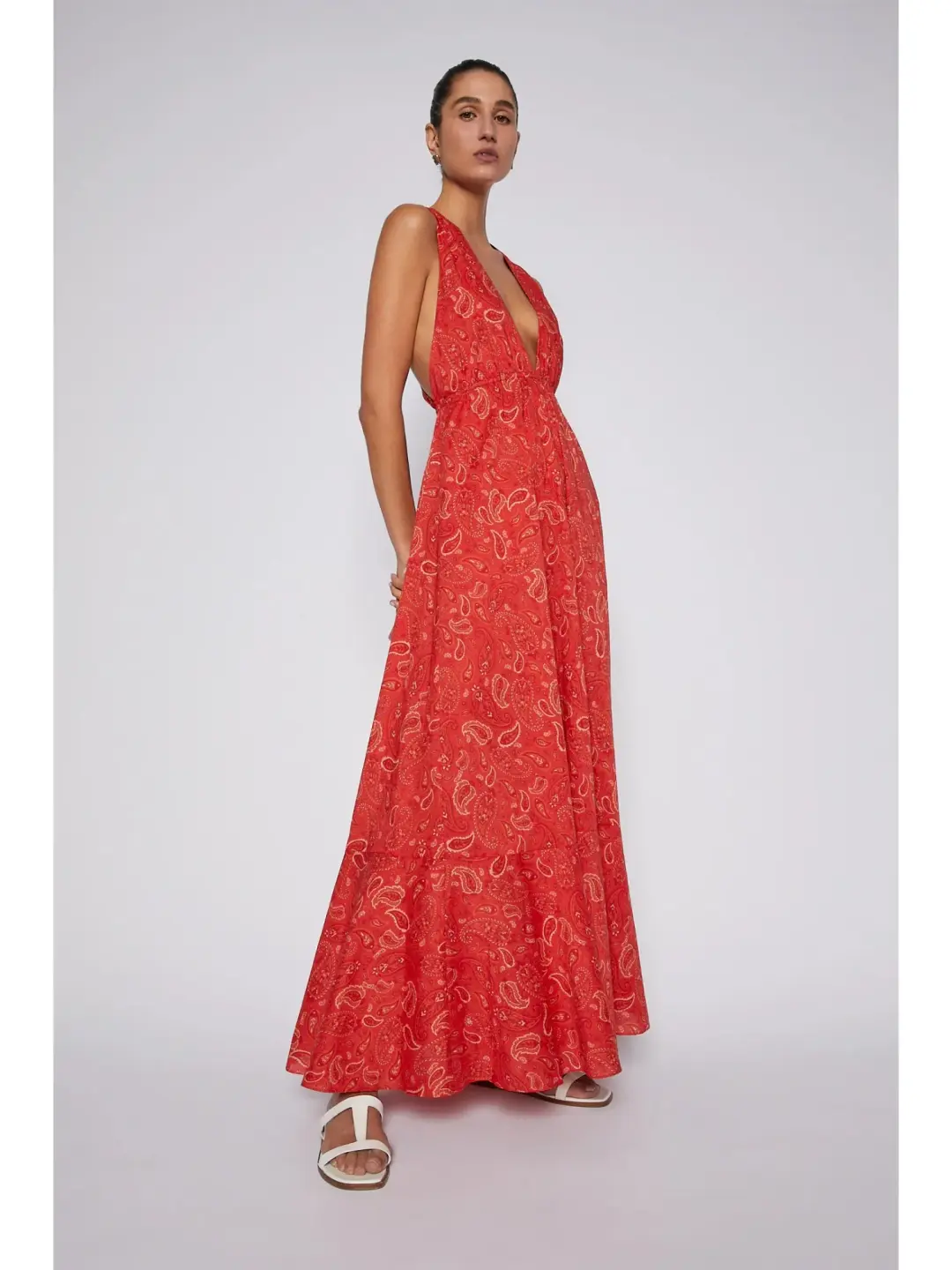 Scanlan Theodore Paisley Cotton Halter Dress Red Size AU 8 for rent on The Volte - main image
