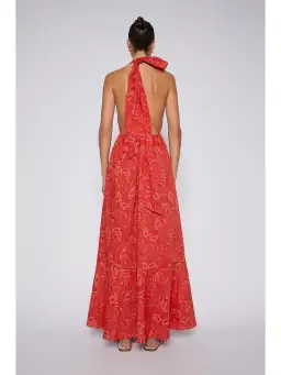 Scanlan Theodore Paisley Cotton Halter Dress Red Size AU 8 for rent on The Volte - image 4
