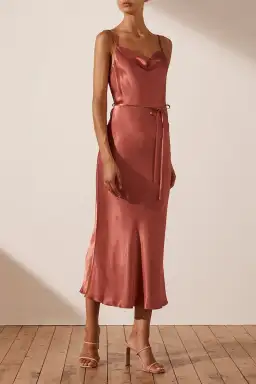 Shona Joy La Lune Bias Cowl Midi Slip Dress Pink Size 8