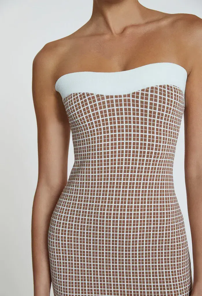 By Johnny Isabella Check Strapless Knit Dress Brown Ivory Size 6 for rent on The Volte - main image