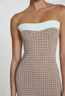 By Johnny Isabella Check Strapless Knit Dress Brown Ivory Size 6 for rent on The Volte - image 2