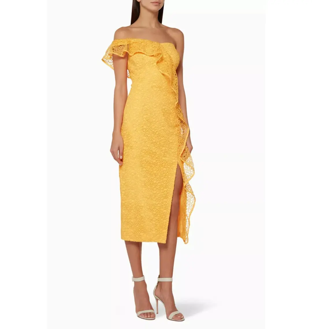 Rebecca Vallance Baha Strapless Midi Dress Yellow Size AU 10 for rent on The Volte - main image