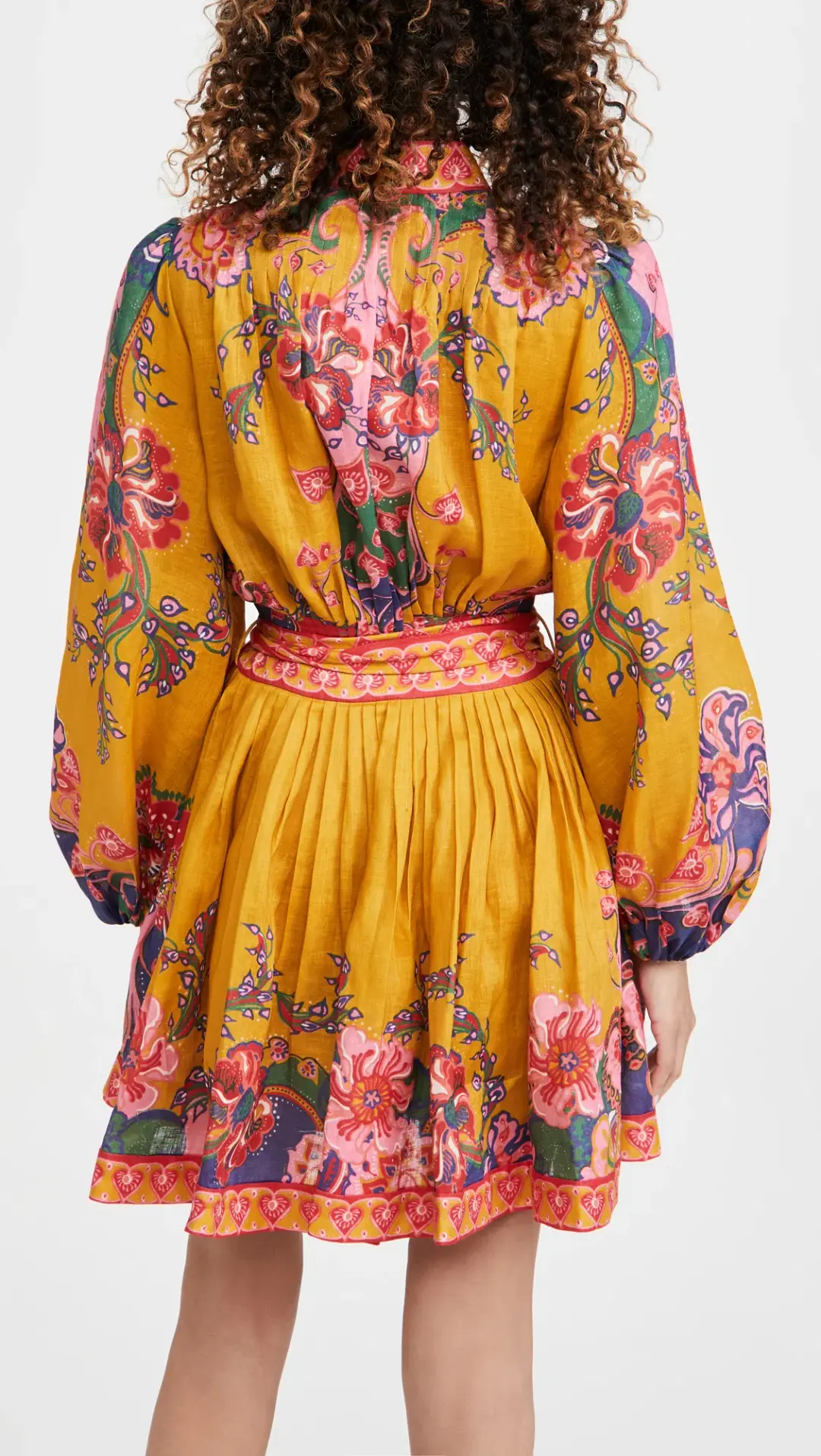 Zimmermann Lovestruck Wrap Mini Dress Gold Paisley Floral Size 3 for rent on The Volte - main image