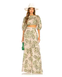 Zimmermann Empire Bodice and Wide Leg Pants Set Blush Khaki Size 1 /Au 10