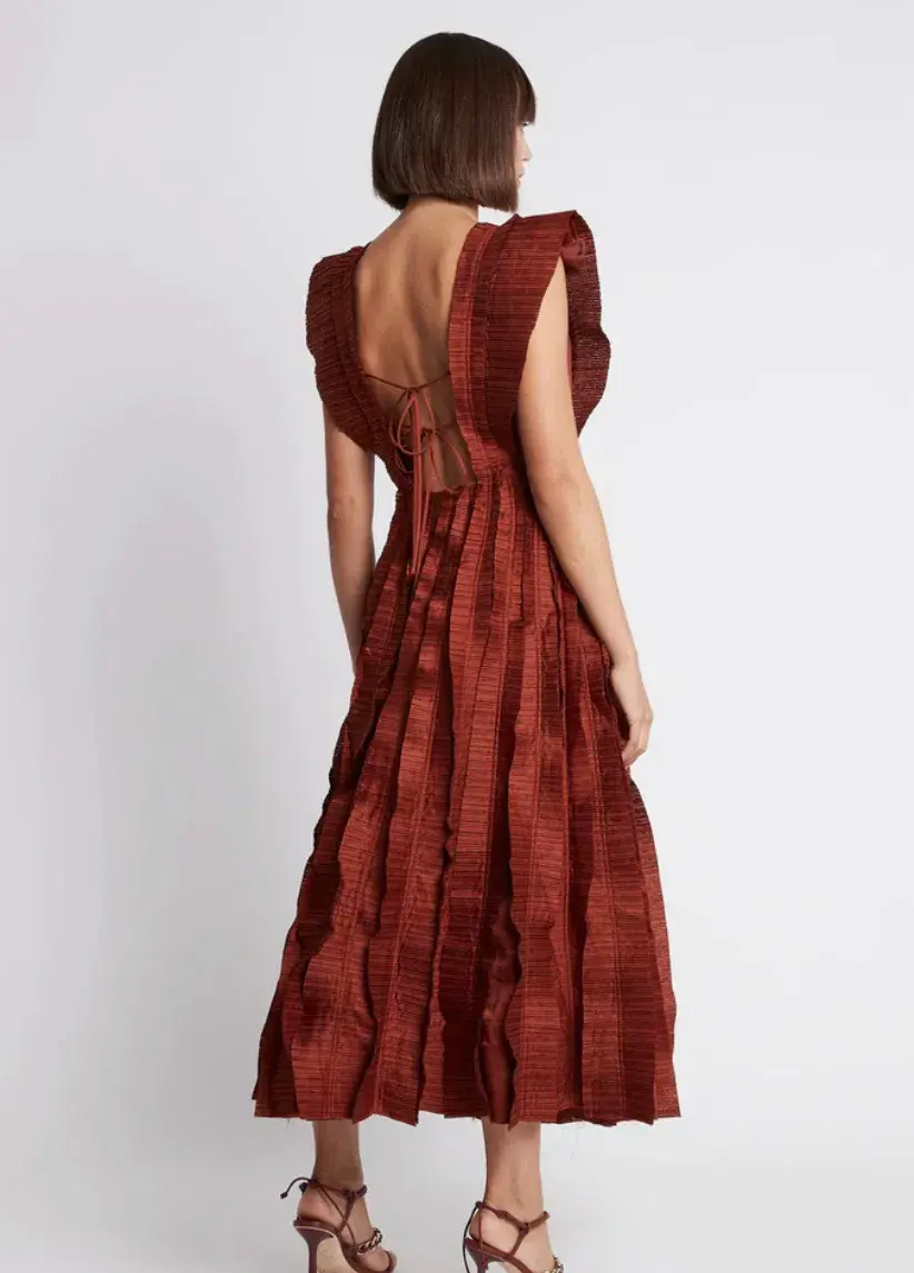 Aje Hybrid Midi Dress Burgundy Size 8 for rent on The Volte - main image