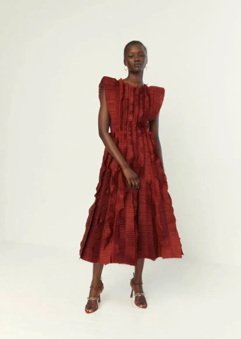 Aje Hybrid Midi Dress Burgundy Size 8 for rent on The Volte - main image