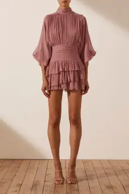 Shona Joy Olympia Long Sleeve Ruched Mini Dress in Antique Rose Pink Size 6 for rent on The Volte - image 4
