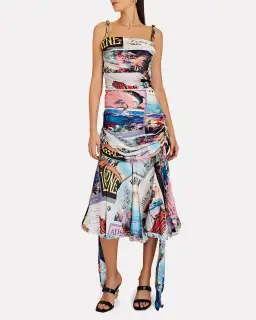 Zimmermann Postcard Draped Printed Silk Midi Dress Print Size 1