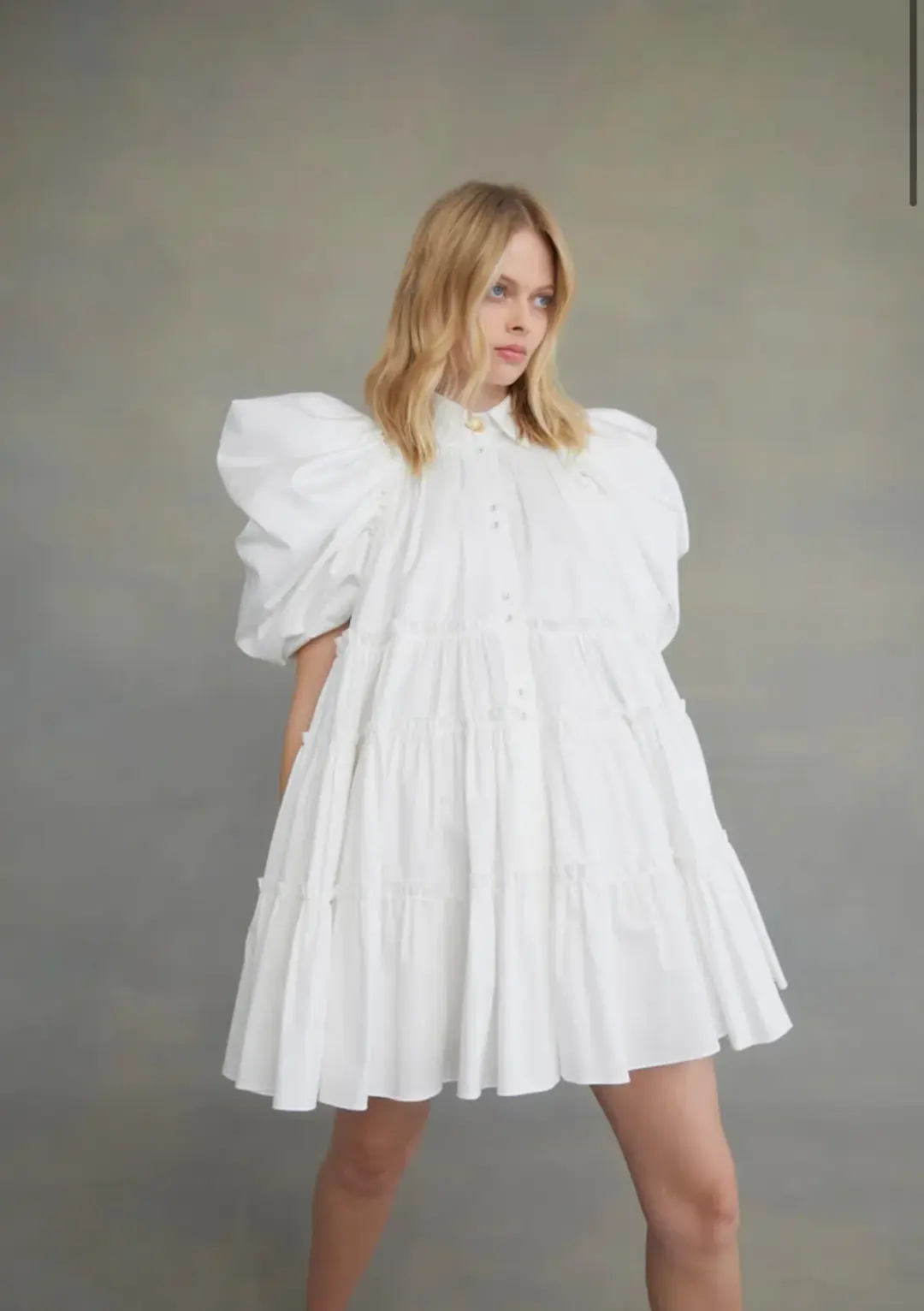 Aje Swift Butterfly Sleeve Smock Mini Dress White Size 4 for rent on The Volte - main image