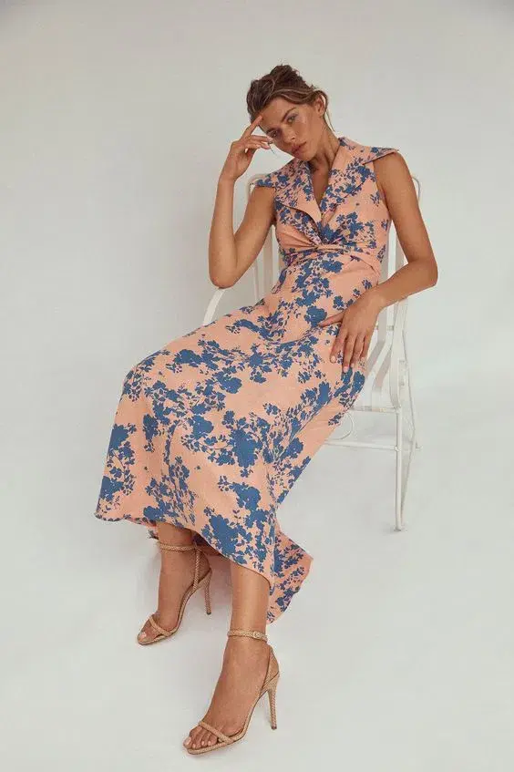 Scanlan Theodore Linen Floral Slip Midi Dress Floral Size 6 - Image 2