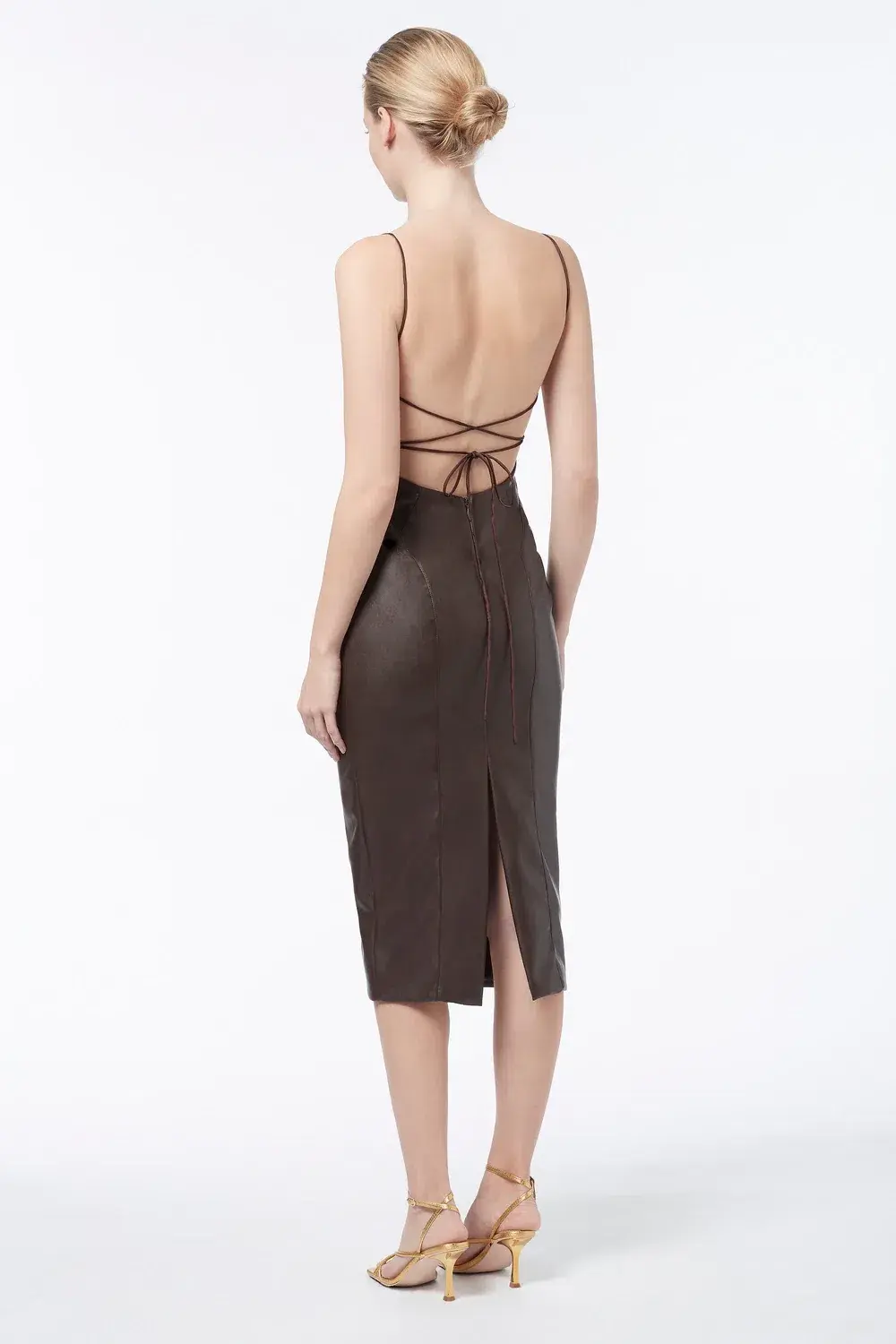 Manning Cartell Alter Egos Backless Vegan Leather Dress Brown Size 8 for rent on The Volte - main image