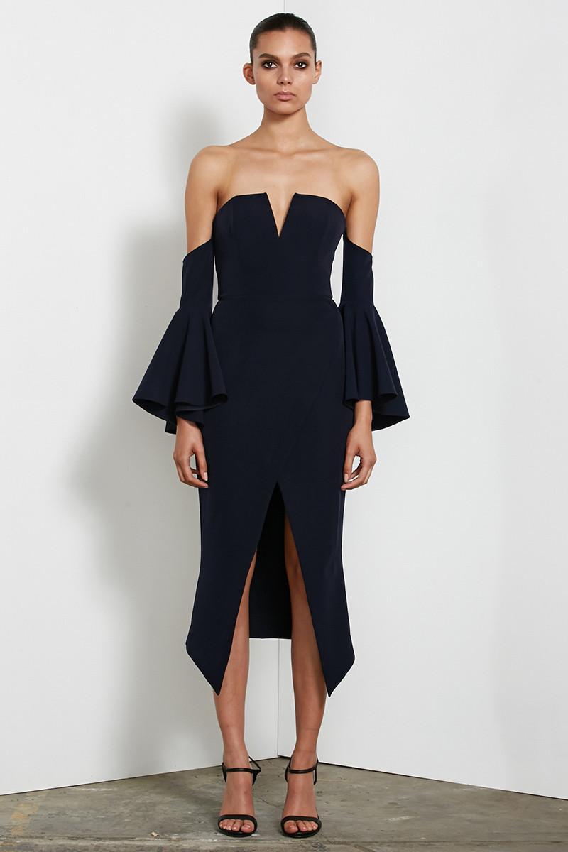 Shona Joy Giselle Bustier Flared Sleeve Dress Navy - Image 1