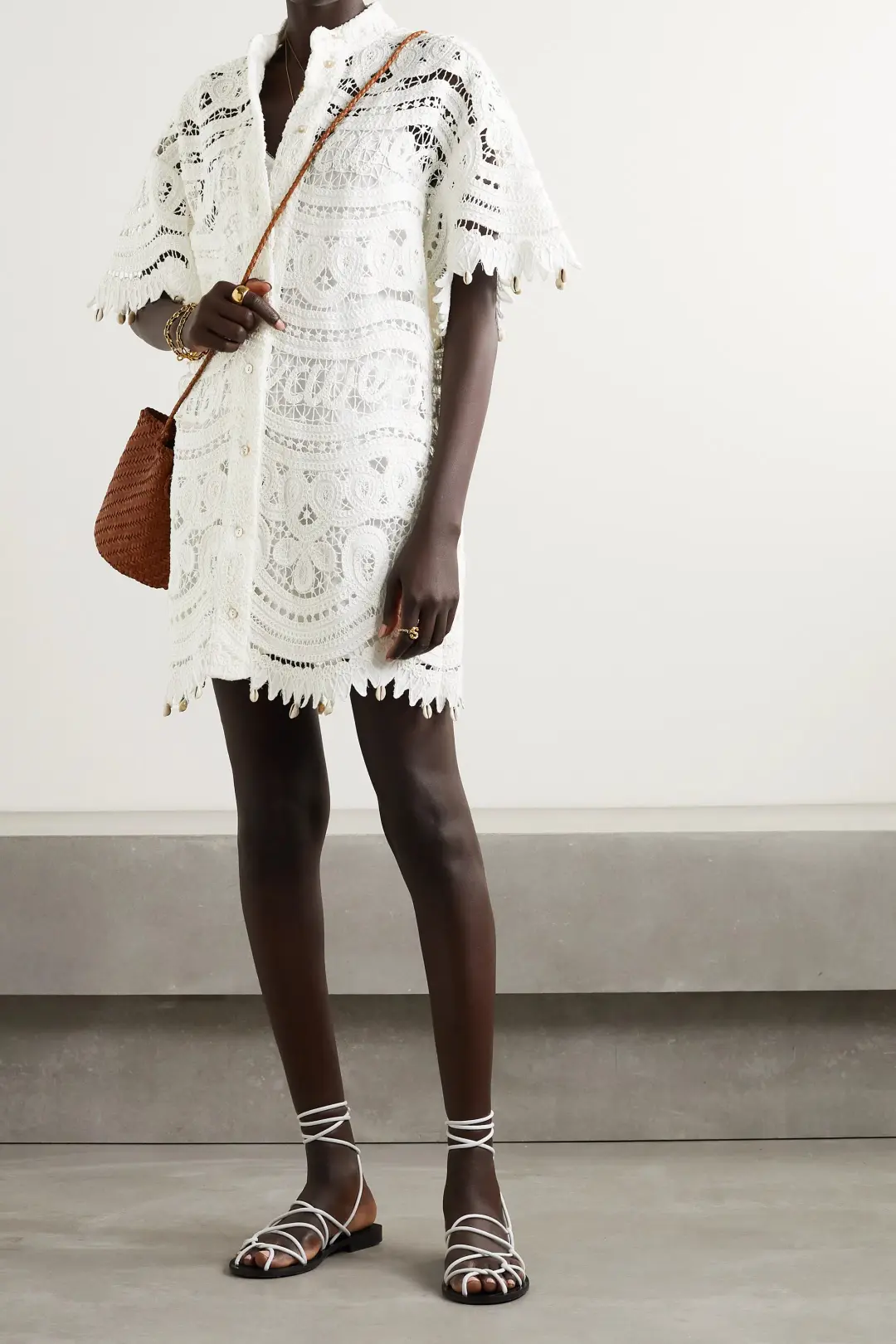 Zimmermann Shelly Embroidered Shirt Mini Dress Ivory Size 1 / AU 10 for rent on The Volte - main image