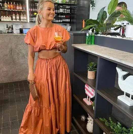 S/W/F - Penthouse Cropped Tee and Drawstring Tiered Skirt Set for rent on The Volte - main image