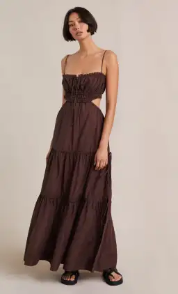 Bec and Bridge Alexandra Tie Maxi Dress in Chocolate Brown