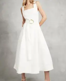 Aje Byblos Linen Belted Midi Dress White Size 6 for rent on The Volte - image 1