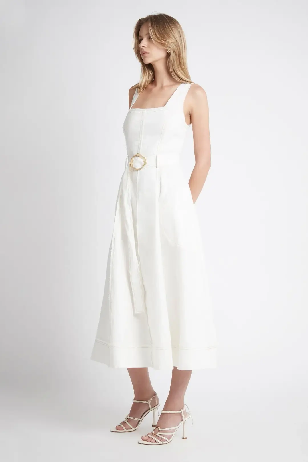 Aje Byblos Linen Belted Midi Dress White Size 6 for rent on The Volte - main image
