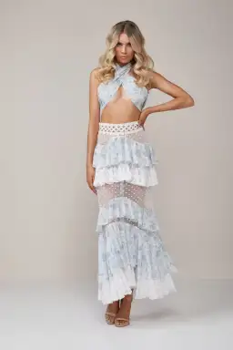 Ixiah The Label Outlaw Beaded Skirt & Bandeau Set Floral Size 6