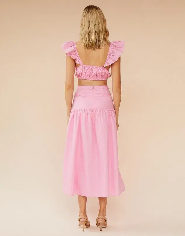 Suboo Rosanna Cut-Out Ruffle Maxi Dress Pink Size 10 for rent on The Volte - main image