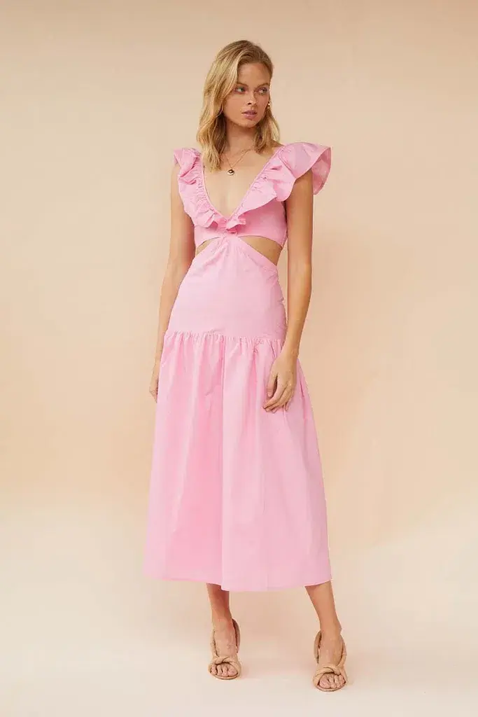 Suboo Rosanna Cut-Out Ruffle Maxi Dress Pink Size 10 for rent on The Volte - main image