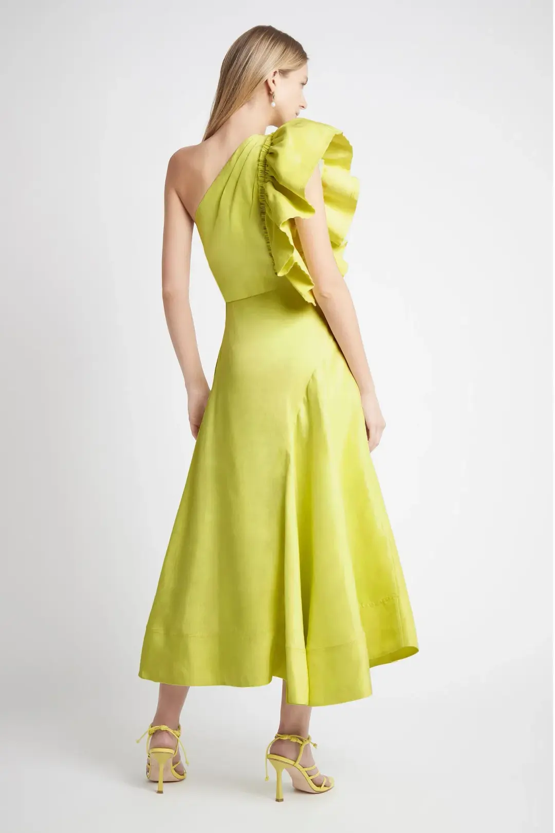 Aje Bonjour Asymmetric Midi Dress Lime Green Size 12 for rent on The Volte - main image