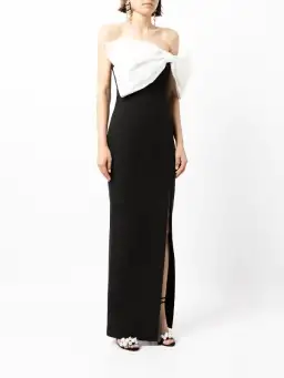 Rachel Gilbert Two-Tone Bow-Detail Gown Black/White Size 8