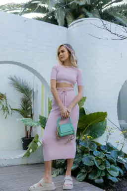 St. Cloud Label Milan Space Dye Mock Neck Knit Top and Savannah Space Dye Knit Skirt Set Pink Size 6 for rent on The Volte - image 1