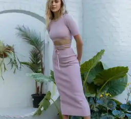 St. Cloud Label Milan Space Dye Mock Neck Knit Top and Savannah Space Dye Knit Skirt Set Pink Size 6 for rent on The Volte - image 2