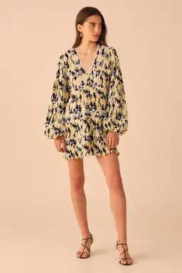 C/MEO Collective Enlight Long Sleeve Mini Smock Dress Marigold Floral Size 10 for rent on The Volte - image 1