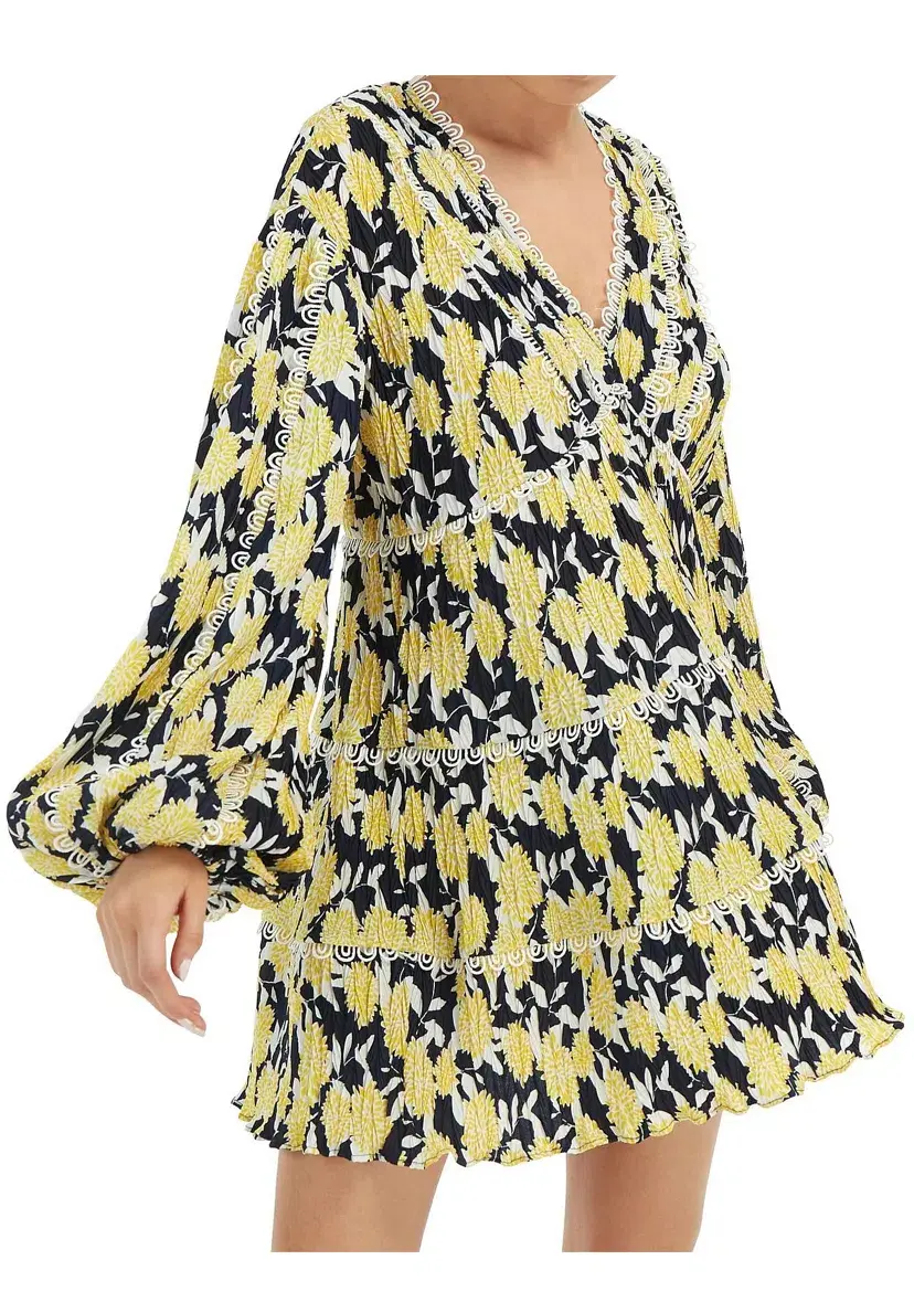 C/MEO Collective Enlight Long Sleeve Mini Smock Dress Marigold Floral Size 10 for rent on The Volte - main image
