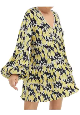 C/MEO Collective Enlight Long Sleeve Mini Smock Dress Marigold Floral Size 10 for rent on The Volte - image 4