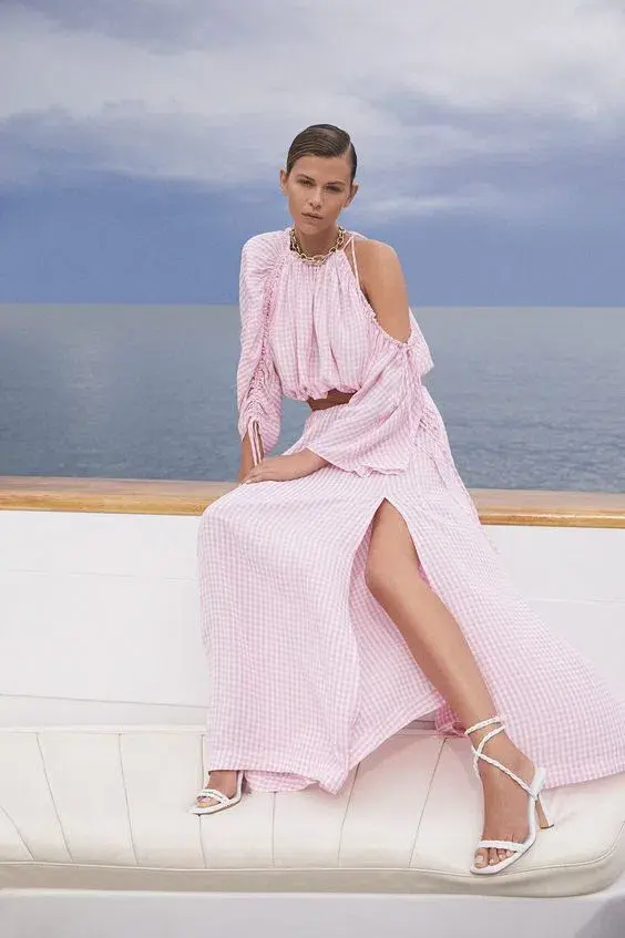 Scanlan Theodore Gingham Drawcord Top Pale Pink One Size for rent on The Volte - main image