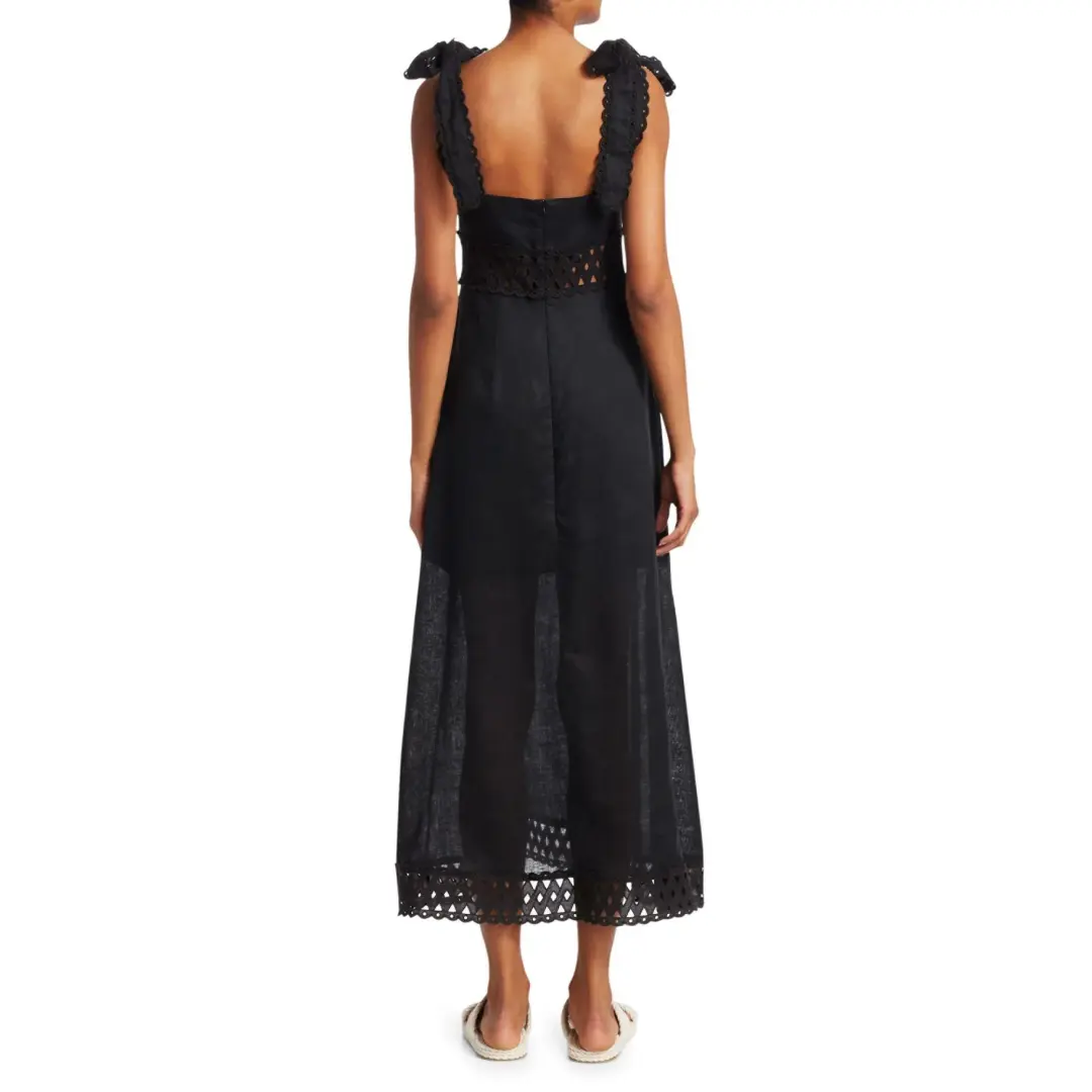 Zimmerman Verity Tie-Shoulder Linen Maxi Dress Black Size 0 for rent on The Volte - main image