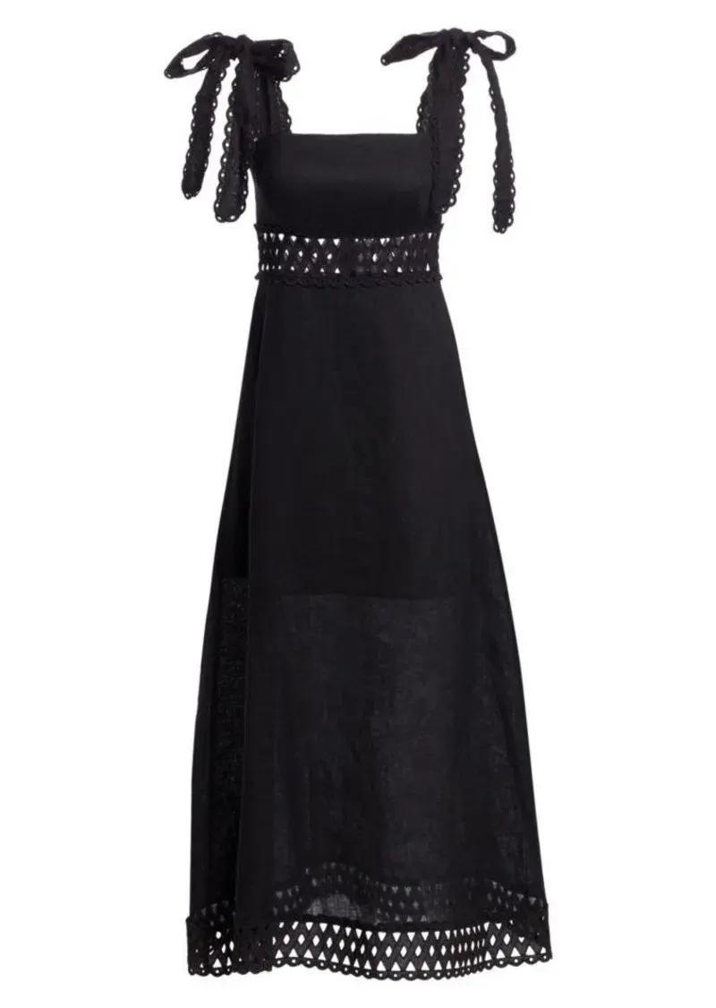 Zimmerman Verity Tie-Shoulder Linen Maxi Dress Black Size 0 - Image 3