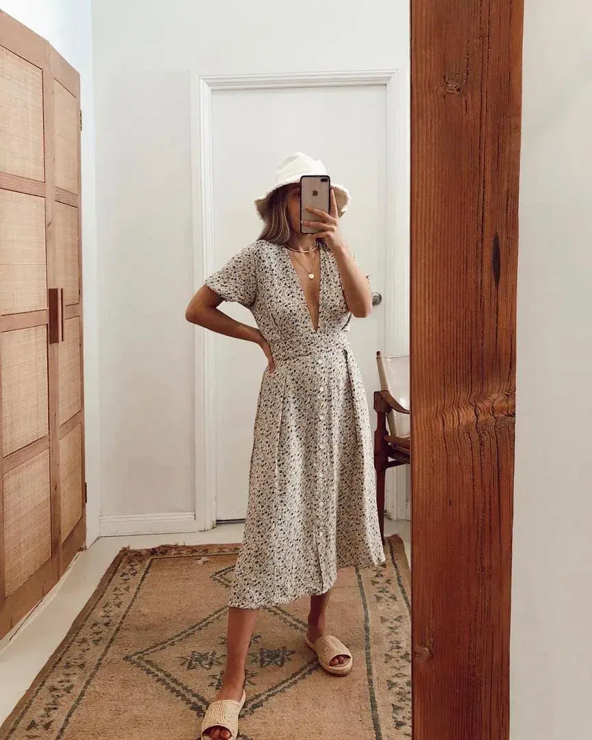 Faithfull the Brand Farrah Midi Dress Print Size 10 for rent on The Volte - main image