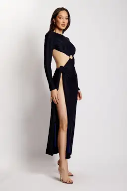 Meshki Christina Backless Maxi Wrap Dress in Navy Shimmer Size 8