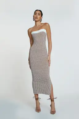 By Johnny Isabella Check Strapless Knit Dress Brown Size XS for rent on The Volte - image 1