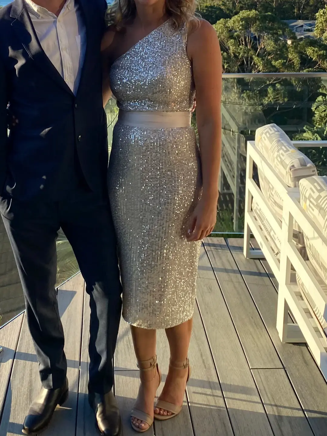 Elle Zeitoune Allene Dress Champagne SIlver Size 8 for rent on The Volte - main image