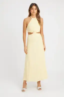 Kookai Hayman Cut Out Midi Dress Lemon Size 12