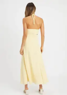Kookai Hayman Cut Out Midi Dress Yellow Size 12