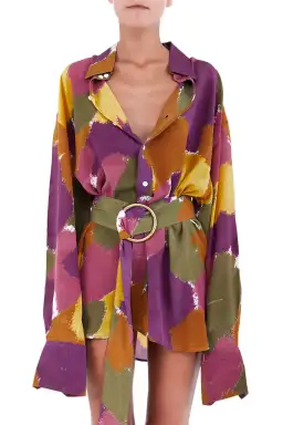 Bamba Titan Shirt Dress Dry Brush Print Size S/M