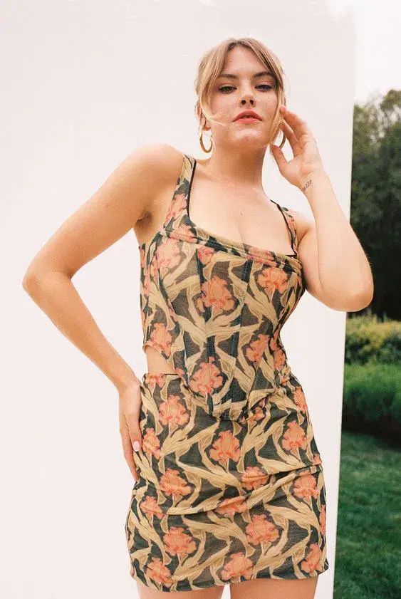 Miaou Campbell Corset and Mini Moni Skirt in Art Nouveau Size 6 for rent on The Volte - main image