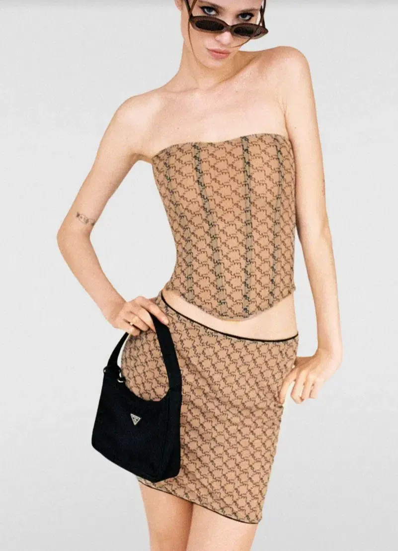 Miaou Peri Corset And Mini Moni Skirt In Nude Monogram Size 8 for rent on The Volte - main image