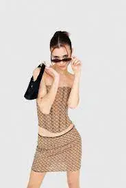 Miaou Peri Corset And Mini Moni Skirt In Nude Monogram Size 8 for rent on The Volte - main image