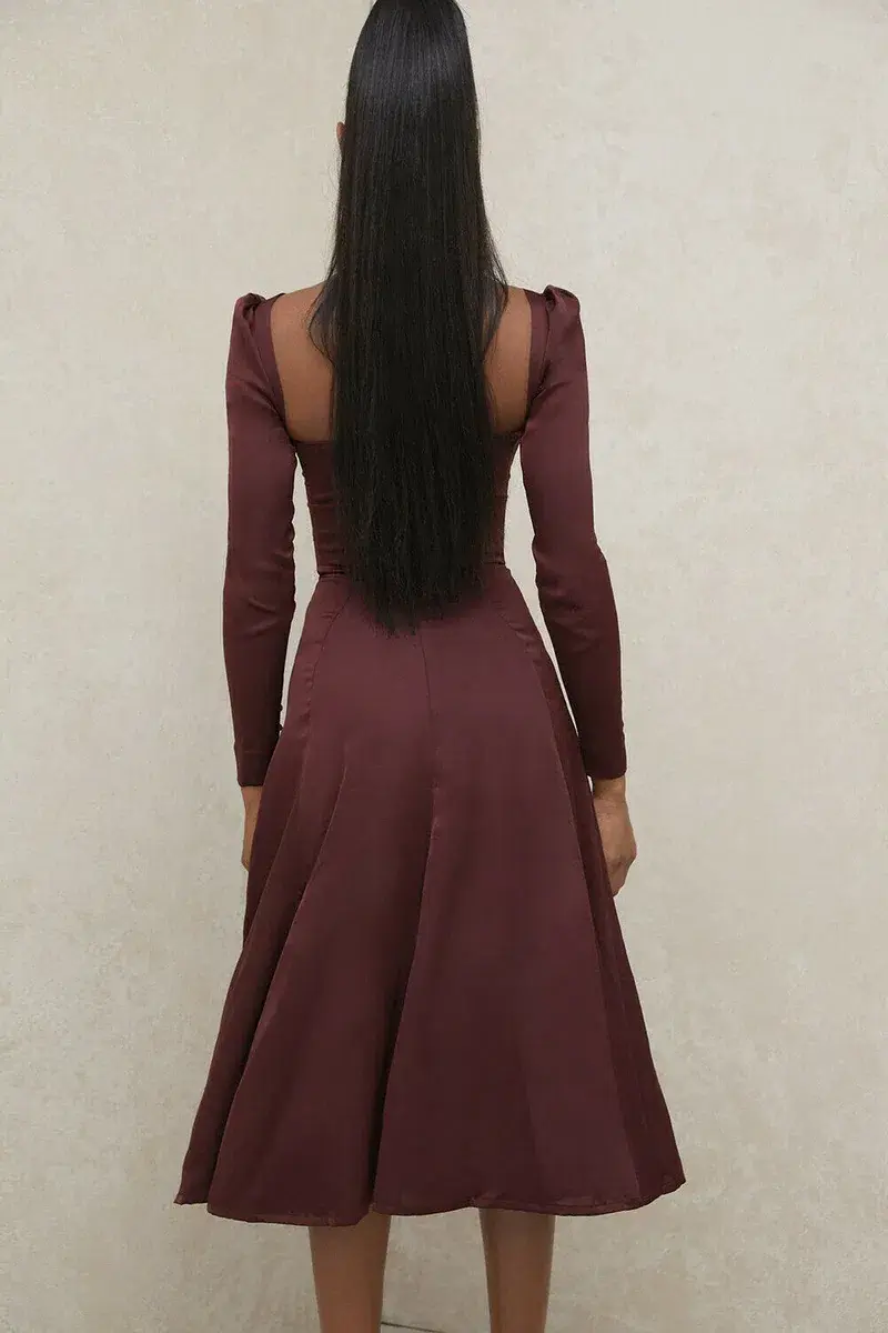 House of CB Arlinda Long Sleeve Midi Dress Brown Size 10 for rent on The Volte - main image