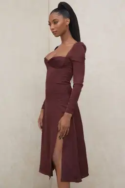 House of CB Arlinda Long Sleeve Midi Dress Brown Size 10 for rent on The Volte - image 2