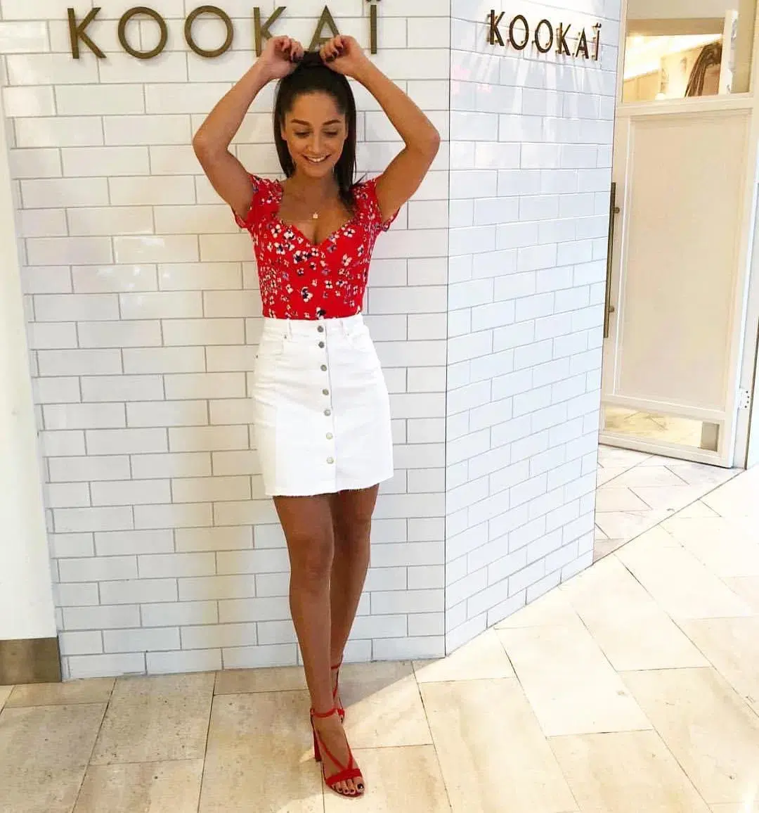 Kookai Delilah Top Red Flower Print Size 36 for rent on The Volte - main image