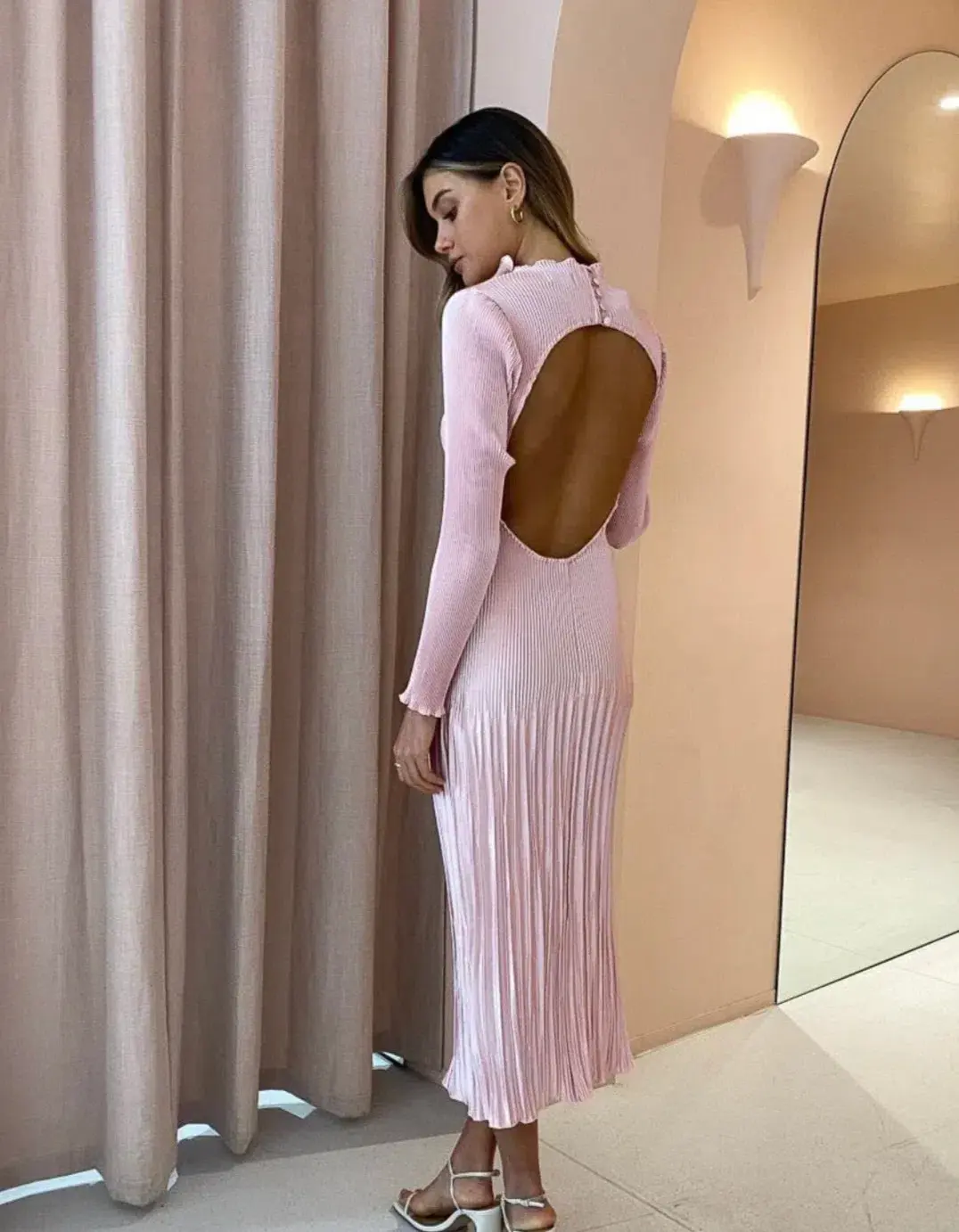 L'Idee Soiree Long Sleeve Backless Gown Ballet Pink Size AU 12 for rent on The Volte - main image